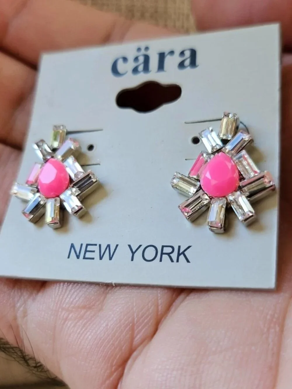 Cara New York Women Earrings Pink Bead Crystals Accent Stud Fashion Jewelry New